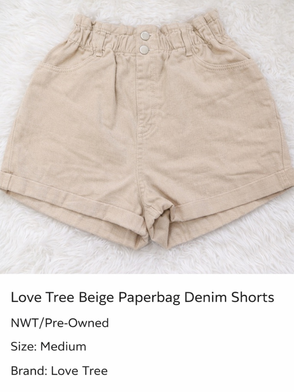 Love Tree Neutral Beige High-Waist Paperbag Shorts